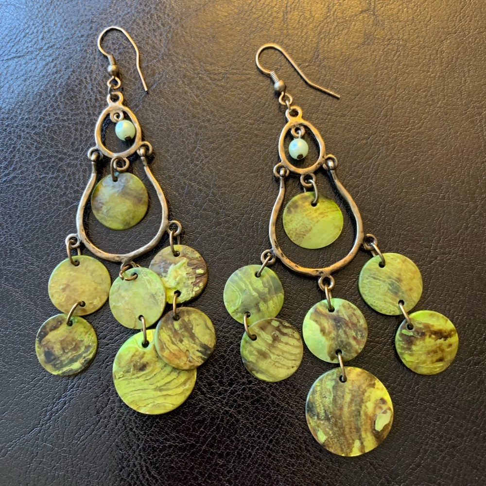 Elegant Gold and Green Chandelier Earrings